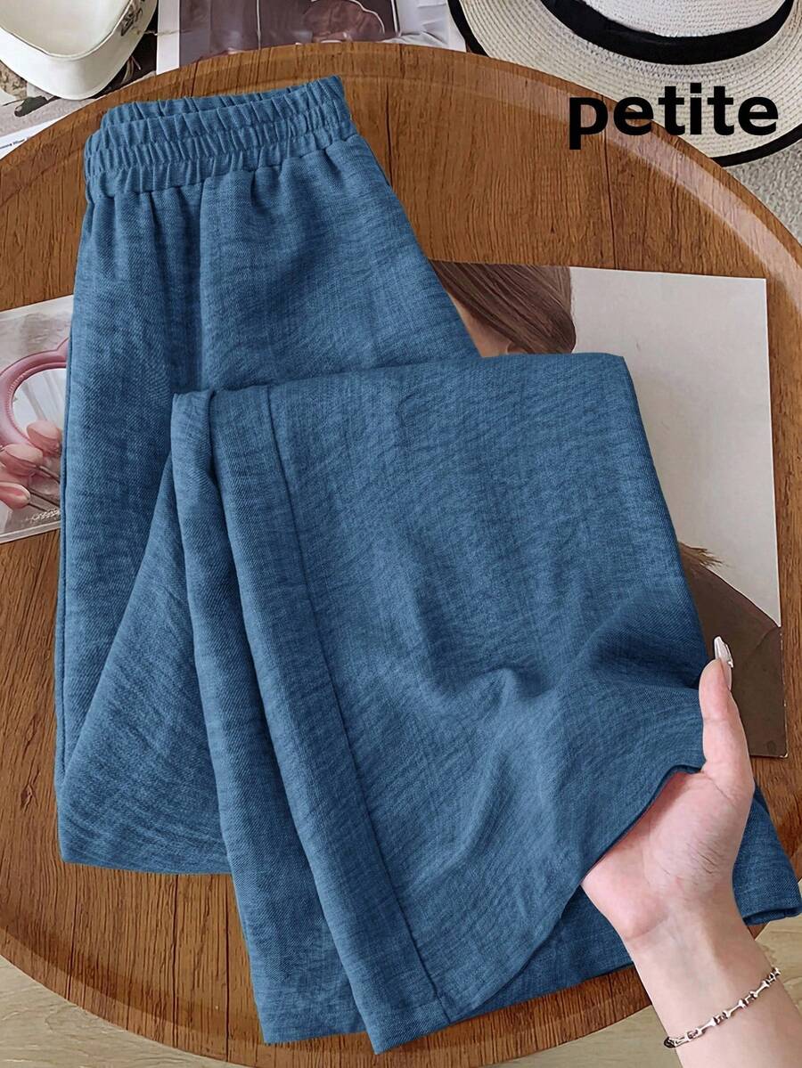 SHEIN RusticEase Petite El ajuste petite. Confeccionado de manera única para sus proporciones de 150-160 cm. Pantalones anchos y cortos de estilo casual para un atuendo de verano para mujeres, atuendo de primavera para mujeres, pantalones de verano para mujeres - Azul - Ver 1