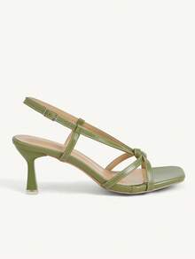 CUCCOO CHICEST 女士绿色细带细跟方头交叉绑带文字绑带宴会高跟凉鞋 - 綠色 - 查看 3