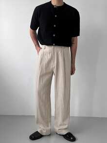 DAZY Khaki Solid Color Casual Pants For Men - Khaki - View 1