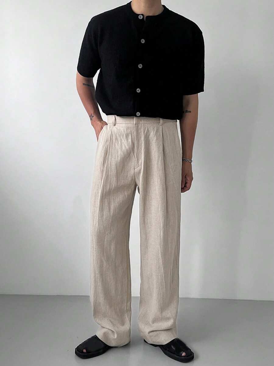 DAZY Khaki Solid Color Casual Pants For Men - Khaki - View 1