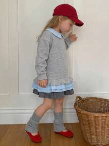 DAZY Toddler Girls' Contrast Color Ruffle Collar Long Sleeve Sweatshirt - Grey - View 4