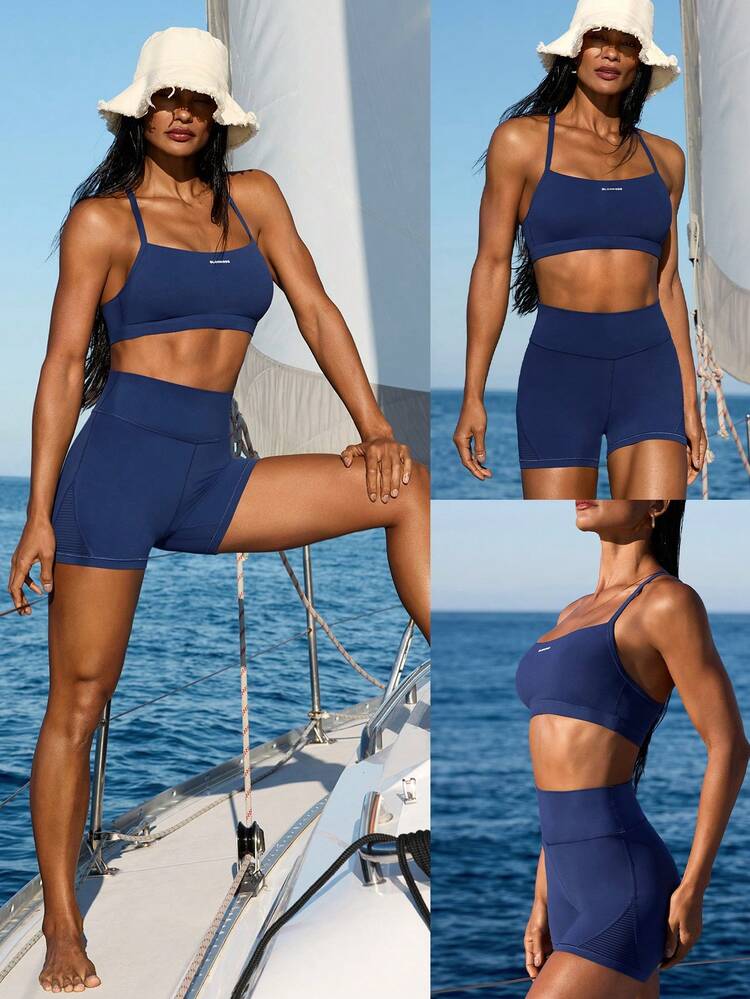 4.3" FeatherFit™ GlowEscape Striped Side Mesh Panels Shorts Low Impact Vacation Holiday Summer Travel Beach Daily Casual Wear