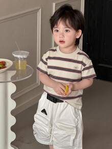 DAZY Toddler Boys' Casual Striped Round Neck Short Sleeve Top, Summer - White - View 4