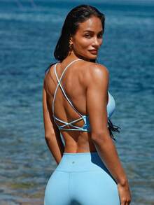 GLOWMODE FeatherFit™ Crisscross Back Sports Bra Light Support Yoga Studio Gym Daily  Spring Summer - Blue - View 8