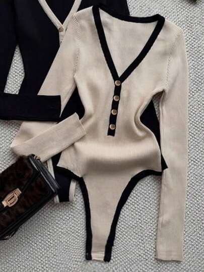 INAWLY Áo liền thân dài tay dáng rộng dành cho nữ cỡ lớn, thiết kế cúc phối màu tương phản, kiểu dáng thường ngày.