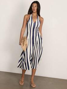COSMINA Women's Vacation Casual Striped Backless Halter Midi Dress - Multicolor - View 3