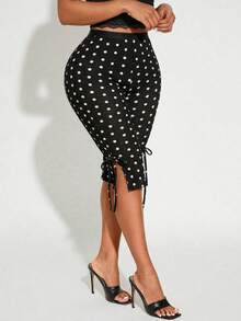 Radiana Quần lửng cạp thấp bằng vải lưới xuyên thấu chấm bi đen trắng phong cách retro độc đáo dành cho nữ. - màu đen - Xem 6