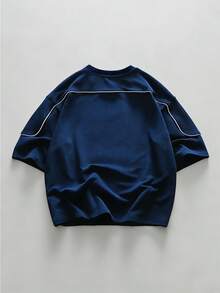 ROMWE MEN Men's Minimalist Letter & Car Print Round Neck Short Sleeve T-Shirt - Navy Blue - View 2