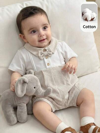 Newborn Baby Unisex Cute Knitted Striped Romper, Suitable For Birthday Party, Rave, Evening Party, Performance, Wedding, Baby's First Month, Christening And 1st Birthday Celebration, Wedding Guest, Baby Shower,Kids