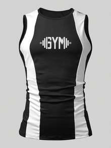 Manfinity Chaleco sin mangas con parches de color contrastante y estampado de letras para hombres, deportes y fitness - Multicolor - Ver 3