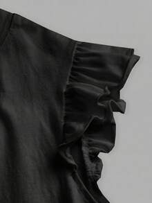 Tseoso 95% Cotton Ruffle Sleeve Short Sleeve Women's T-Shirt, Solid Black,Summer Top - Black - View 5