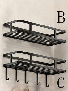 1PC Iron Storage Rack With Hook, Multipurpose Hole-Free Wall Mounted Corner Storage Shelf, Suitable For Bathroom, Bathroom Accessories, Room Decor Bathroom Accessories - Multicolor - View 5