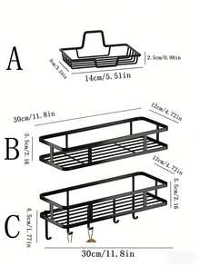 1PC Iron Storage Rack With Hook, Multipurpose Hole-Free Wall Mounted Corner Storage Shelf, Suitable For Bathroom, Bathroom Accessories, Room Decor Bathroom Accessories - Multicolor - View 9
