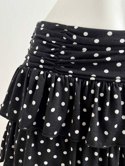 Elamini 女士迷你裙，褶皱裙摆，波点针织面料