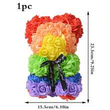 9.25*15.5inch Rose Bear Figurine Mini Foam Bear Cute Home Decor, Romantic Artificial Flower Design, Suitable For Mother's Day, Father's Day, Graduation, Valentine's Day, Wedding Party, Birthday, Window & Tabletop Decor, Perfect Gift For Family & Friends - Multicolor - View 10