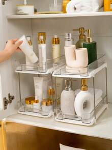 1PC 2 Tier Spice Rack Drawer With Divider Kitchen Storage Organizer Seasoning Bottle Storage Cabinet Countertop Space Saving Adjustable Clear Multifunctional Shelf For Pantry Home Organization Kitchen Accessories - White - View 6