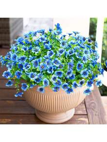 5 Pieces - Simulated Plant Flowers Outdoor Spring And Summer Decorations Fake Silk Colorful Daisies Eucalyptus Realistic Anti-UV Outdoor Home Planting Entrance Courtyard Window Courtyard Decoration Home Garden Entrance Decoration (Blue) - Blue - View 4