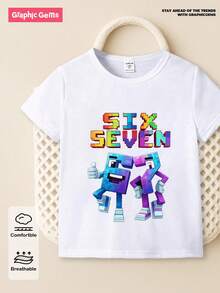 SHEIN Explorewe 男童休闲字母卡通图案圆领短袖T恤，夏季款 - 白色 - 查看 5