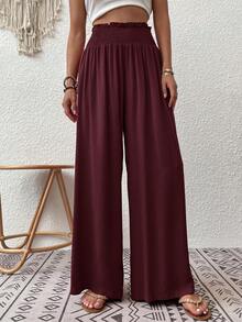 EMERY ROSE Women's Solid Color Pleated Casual Versatile Wide Leg Pants For Daily Wear - Red - View 5