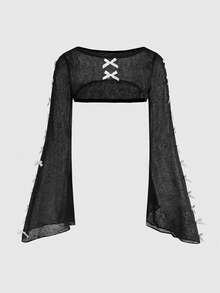 Sweetness 3D Bowknot Fitted Sheer Cropped Camisole Top For Women - Black - View 7
