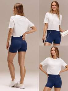 GLOWMODE Siêu mềm mịn, không đường may, thoáng mát, thấm hút mồ hôi, co giãn, dáng rộng thoải mái, cổ tròn lửng, thích hợp mặc hàng ngày vào mùa hè. - trắng - Xem 9