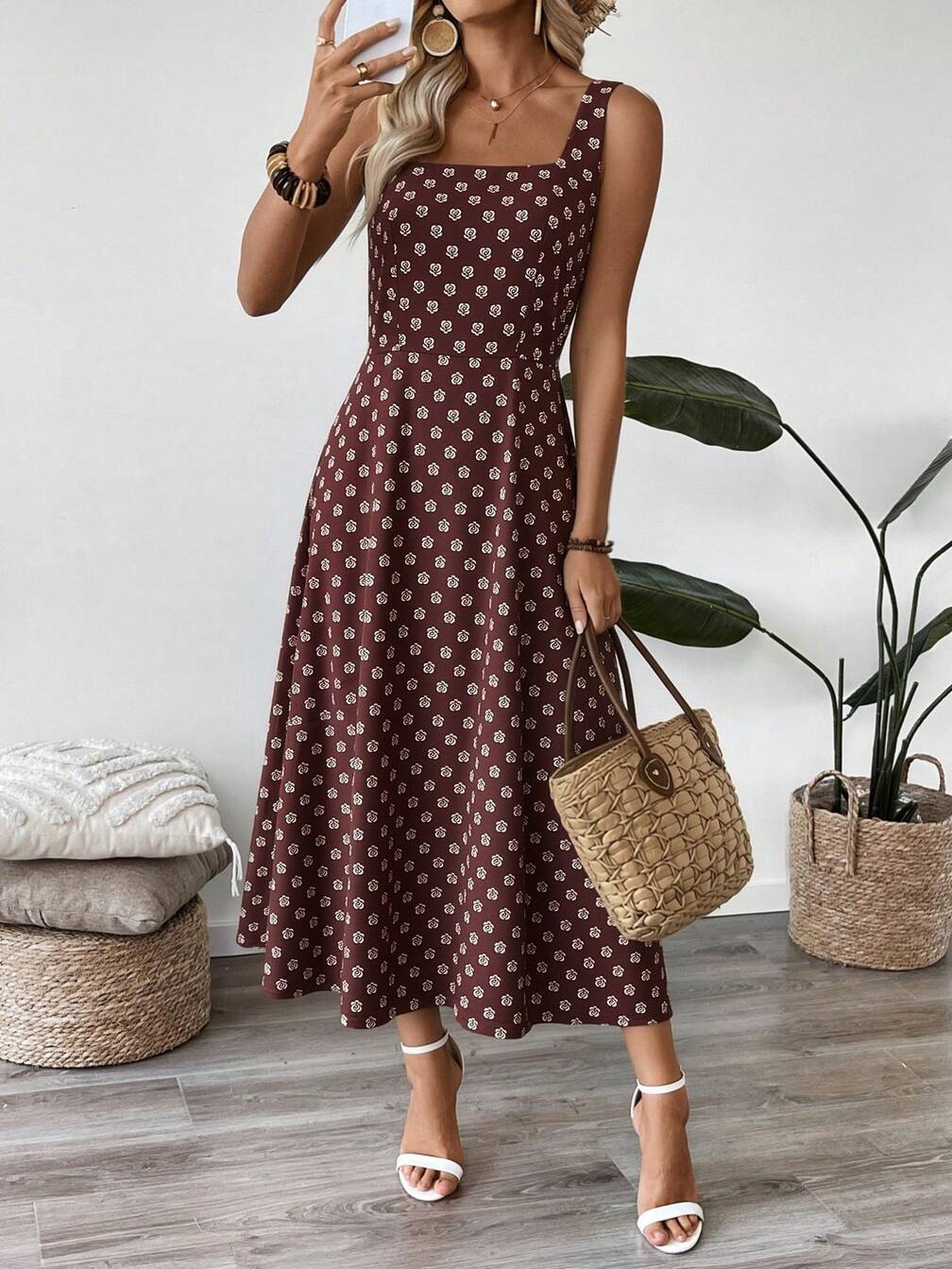 summer classy dresses Women Elegant Casual Green Sling Print Dress color4 / S Short flutter sleeves add movement and keep you comfortable in the sun Summer Dresses for Women |