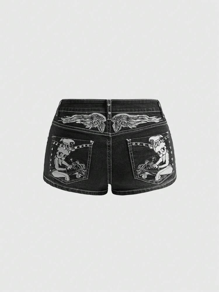 Betty Boop | ROMWE Shorts Denim Femininos Vintage Y2K Estilo Punk