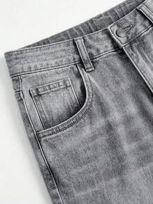 SHEIN MOD Quần jeans ống rộng màu xanh rách dáng rộng dành cho nữ cỡ lớn - Màu Xám nhạt - Xem 3