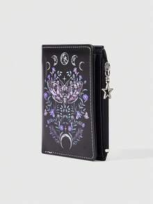 ROMWE 1 Buah Dompet Gothic Paskah Punk Ngengat Bulan Desain Kreatif Pola Pentagram Resleting Tas Koin, Tas Kartu Kasual Bergaya - ngengat ungu - View 3
