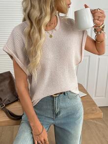 SHEIN LUNE 女士休闲纹理三件套，适合夏季度假、通勤和日常穿着，短袖T恤 - 彩色 - 查看 6