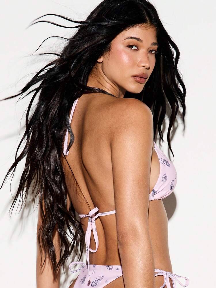 KIZN Paisley Print Triangle Bikini Set With Tie Details