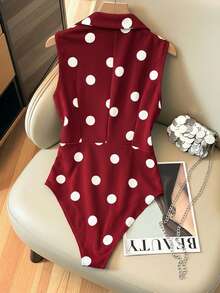 SHEIN Clasi Áo liền thân màu trắng thanh lịch dành cho nữ, có cổ áo blazer. - Màu Đỏ Sâu - Xem 2