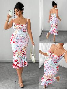 Elenzga Plus Size Women Summer Elegant Romantic Vacation Sleeveless Adjustable Strap Bodycon Dress - Multicolor - View 9