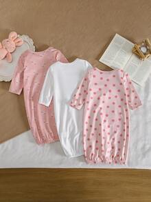 3-Piece Newborn Baby Pajamas Light Pink,Autumn,Cute,Family Matching Rabbit Polka Dot Sleep Sack Gown Set,Soft Cotton Long Sleeve Infants Nightgown - Multicolor - View 2