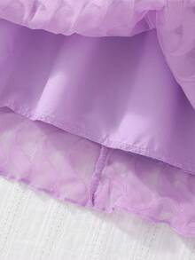 Glamorique Kids 女童甜美优雅薰衣草色短袖连衣裙，春夏泡泡袖荷叶边下摆+珍珠纽扣装饰波浪裙摆，适合日常穿着、派对、聚会等场合。 - 紫色 - 查看 8
