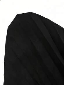 Elenzga 新款V领荷叶袖梭织纯色金属装饰纽扣褶裥设计优雅年轻派对假日晚宴鸡尾酒会女士长裙 - 黑色 - 查看 8