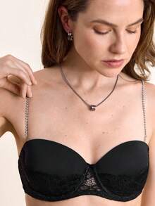 1 Pair Women's Bling Rhinestone Shoulder Strap, Elegant Copper Body Chain Sexy Invisible Bra Strap, For Rave - Silver - View 3