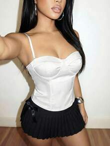 Slaydiva 夏季通勤优雅休闲百搭吊带背心，罩杯塑形，弹力吊带背心上衣 - 白色 - 查看 9