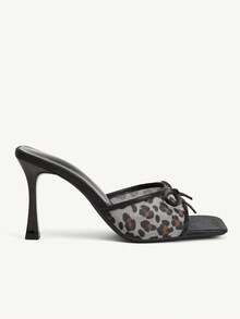 CUCCOO CHICEST Giày nữ mũi vuông gót mảnh gợi cảm thời trang lộng lẫy kiểu slip-on thắt nơ váy dự tiệc hộp đêm giày cao gót hở mũi dép lê nữ - màu đen - Xem 3