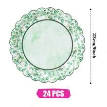 桉树叶清新图案一次性餐盘、餐巾纸和杯子，派对用品套装，可供 24 人使用，一次性纸质派对餐具，适合生日、婚礼、主题派对、家庭野餐。 - 查看 10