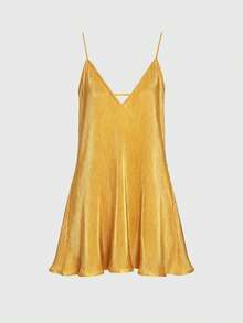 INAWLY Solid Color Casual Versatile Summer Sleeveless Dress Yellow Sexy - Yellow - View 4