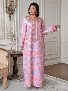 Đầm maxi Thổ Nhĩ Kỳ dành cho nữ và áo abaya truyền thống Ả Rập. - Màu Hồng  Dưa hấu - Xem 2