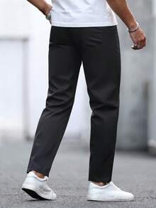 Manfinity Homme Plus Size Men's Solid Color Casual Pants, Versatile - Black - View 2