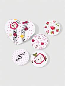 ROMWE Anime 5Pcs Cute Strawberry, Apple, Musical Note Enamel Brooch Pins, Decorative Badges Buttons For Clothes, Bags, For Music Festival & Back To School - Multicolor G - View 6