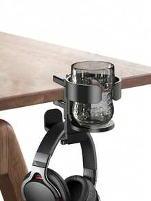 1pc 2-In-1 Water Cup And Headphone Stand, Desktop Clip, Head-Worn 360-Degree Rotatable Headphone Stand, Handle Storage And Hanging Rack - Black - View 5