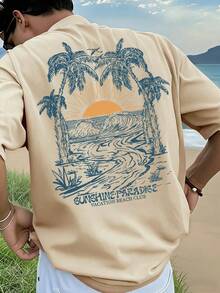 Camiseta Casual de Manga Corta con Cuello Redondo y Estampado de Eslogan de Calle de Carreras  para Hombres - Azul y blanco - Ver 4