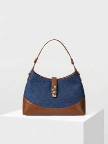 MOTF PREMIUM BOLSO DE MANO PARA DAMAS, EMPALME CONTRASTANTE RETRO, PARA USO DIARIO - Azul mezclilla - Ver 2