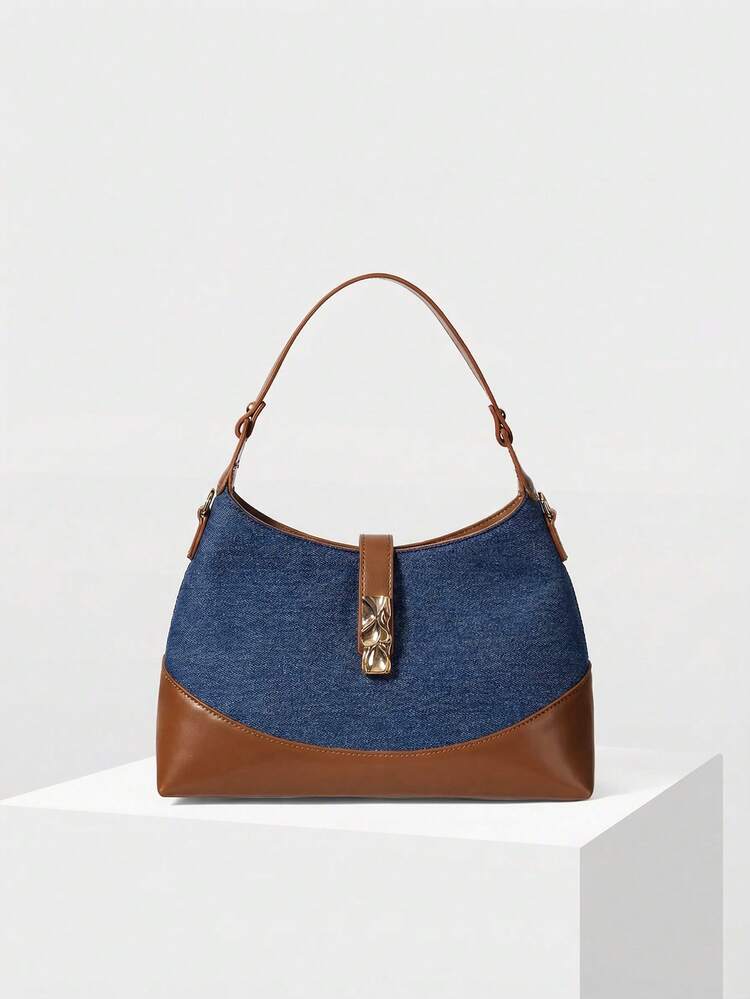 LADIES HANDBAG, RETRO CONTRASTING SPLICING, DAILY COMMUTING WEAR