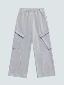 Modcrash 男士浅灰色工装运动裤，弹性腰带，斜插口袋，街头风休闲裤，复古美式，男女皆宜，宽松版型夏季服装——适合日常穿着和夏季度假穿着。 - 淺灰色 - 查看 1