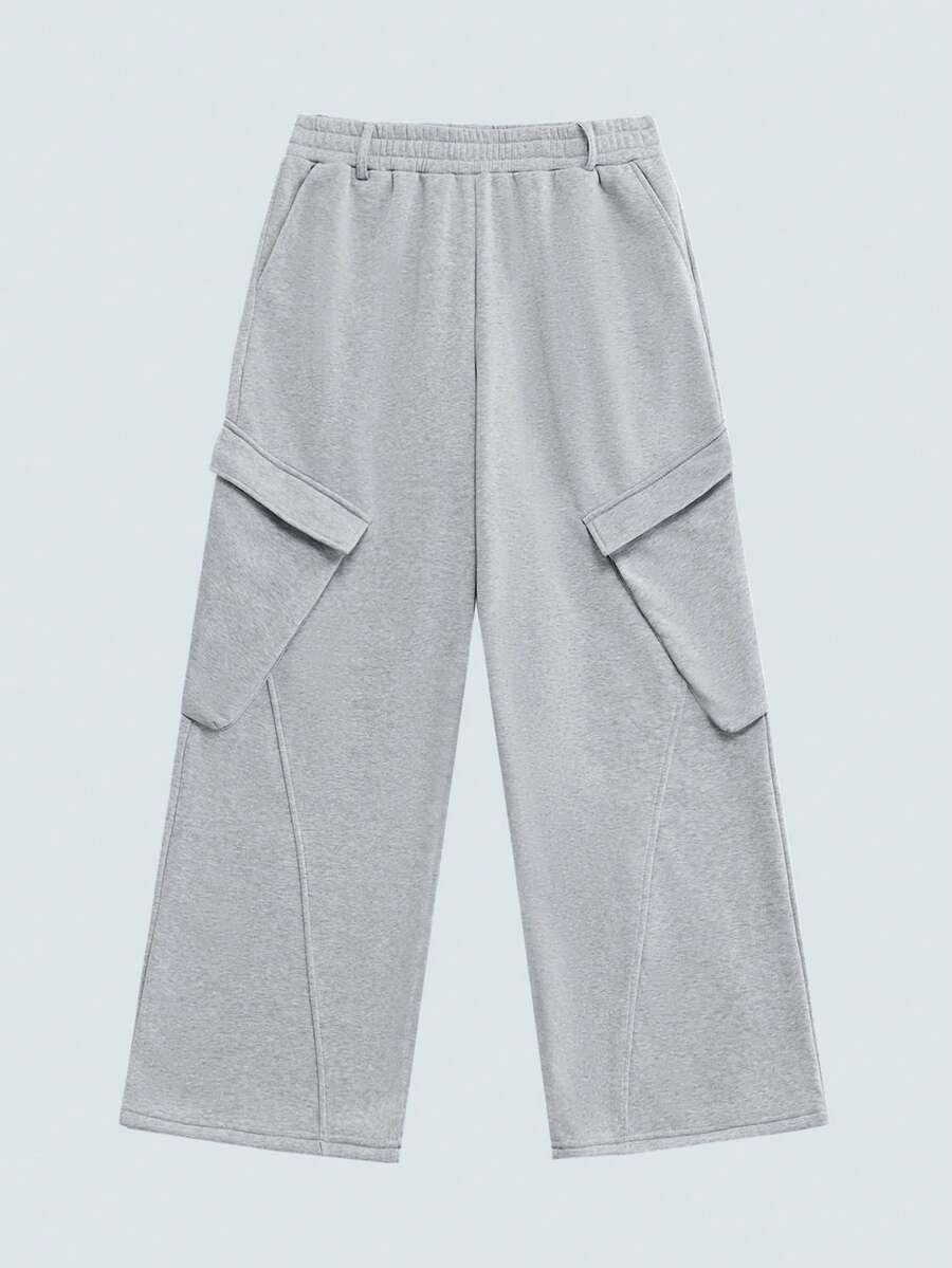 Modcrash 男士浅灰色工装运动裤，弹性腰带，斜插口袋，街头风休闲裤，复古美式，男女皆宜，宽松版型夏季服装——适合日常穿着和夏季度假穿着。 - 淺灰色 - 查看 1